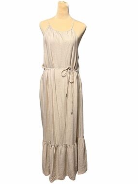 Sleeveless Cream Maxi Dress with Tie Waist